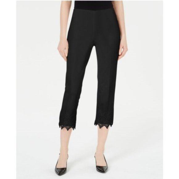 Alfani Womens Dress Pants Black Crochet Hem Cropped Stretch Size 14 - Picture 1 of 4